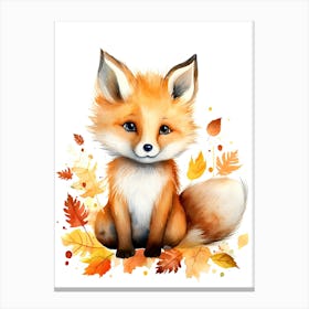 A Fox  Watercolour In Autumn Colours 2 Canvas Print