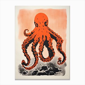 Octopus, Woodblock Animal  Drawing 2 Canvas Print