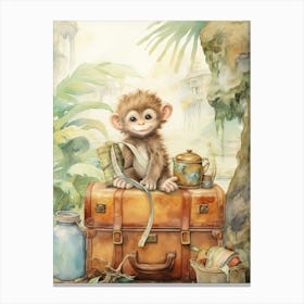 Monkey Painting Traveling Watercolour 1 Canvas Print