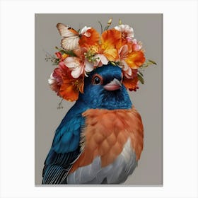 Bird With A Flower Crown European Robin 8 Canvas Print