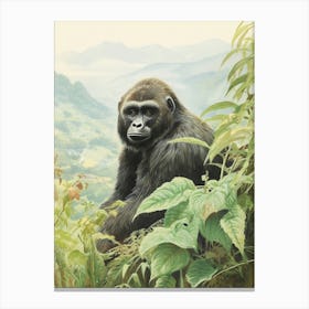Storybook Animal Watercolour Mountain Gorilla 1 Canvas Print