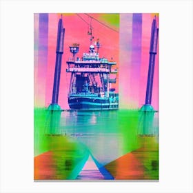 Port Of Chennai India Retro Risograph Print harbour Canvas Print