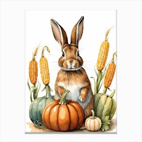 Painting Of A Cute Bunny With A Pumpkins (55) Canvas Print
