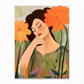 Woman With Autumnal Flowers Amaryllis Canvas Print