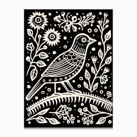 B&W Bird Linocut Cuckoo 4 Canvas Print
