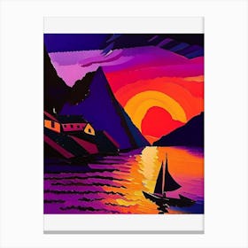 Village On The Cliff Sunset Canvas Print
