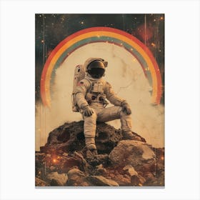 Space Odyssey: Retro Poster featuring Asteroids, Rockets, and Astronauts: Astronaut In Space 6 Canvas Print