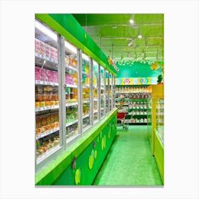 Green Tiger Exuding Cheerfulness Exploring The Whimsical Interior Of A Candy Shop Surrounded By Vi 1 Canvas Print