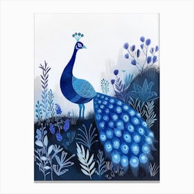 Blue Folk Peacock Canvas Print