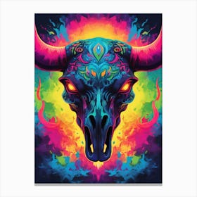 Floral Bull Skull Neon Iridescent Painting (31) Canvas Print