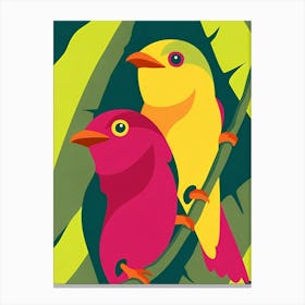 Two Birds Perched On A Branch Canvas Print