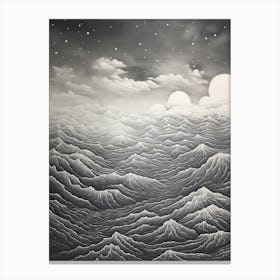 Yatsugatake Mountains In Yamanashi, Ukiyo E Black And White Line Art Drawing 2 Canvas Print
