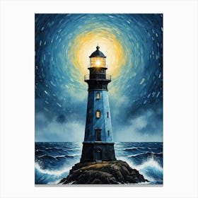 Lighthouse In The Storm Vincent Van Gogh Painting Style Illustration (32) Canvas Print