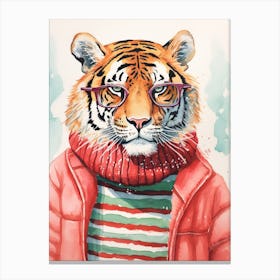 Tiger Illustrations Wearing A Christmas Sweater 3 Canvas Print