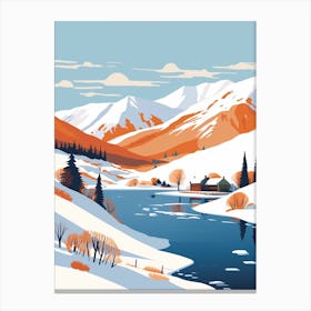 Retro Winter Illustration Lake District United Kingdom 3 Canvas Print