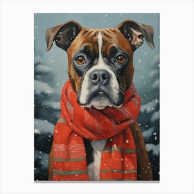 Boxer Dog In The Snow 1 Canvas Print