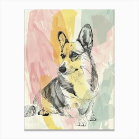 Corgi Dog Pastel Line Watercolour Illustration  4 Canvas Print