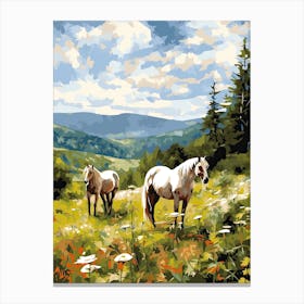 Horses Painting In Appalachian Mountains, Usa 4 Canvas Print