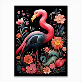 Folk Bird Illustration Flamingo 1 Canvas Print