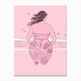 Body Positivity Line Drawing Pink Beach 2 Canvas Print