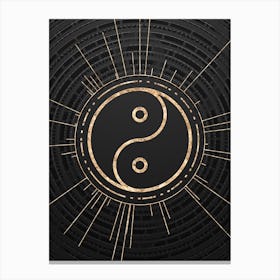 Geometric Glyph Symbol in Gold with Radial Array Lines on Dark Gray n.0125 Canvas Print