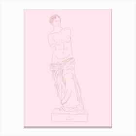 Venus de Milo Line Drawing - Pink & Red Canvas Print
