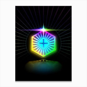 Neon Geometric Glyph in Candy Blue and Pink with Rainbow Sparkle on Black n.0396 Canvas Print