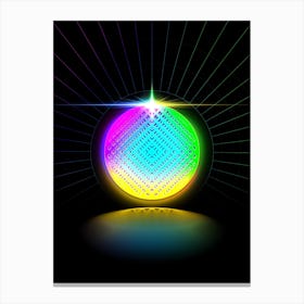 Neon Geometric Glyph in Candy Blue and Pink with Rainbow Sparkle on Black n.0405 Canvas Print