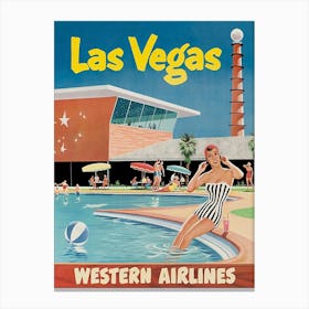 Las Vegas Pool, Retro Vintage Travel Poster Canvas Print