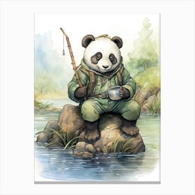 Panda Art Fishing Watercolour 4 Canvas Print