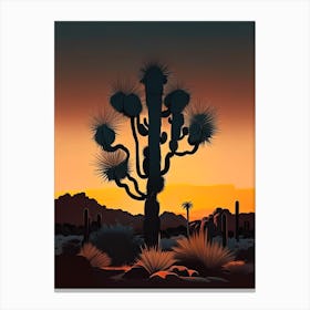 Joshua Tree At Dusk In Desert Retro Illustration (2) Canvas Print