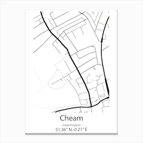 Cheam,United Kingdom Minimalist Map Canvas Print