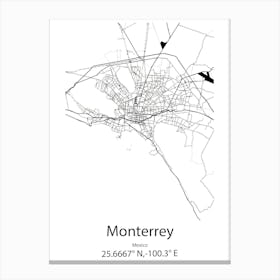 Monterrey,Mexico Minimalist Map Canvas Print