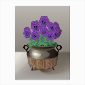Purple Viola Flowers In A Copper Pot Canvas Print