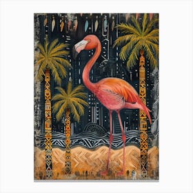 Greater Flamingo And Palm Trees Boho Print 4 Canvas Print