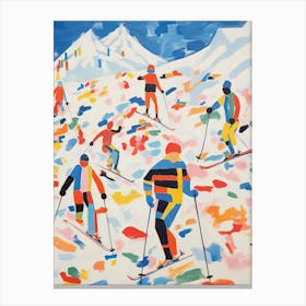 Skiers Matisse Style Winter Snow Painting Colourful Canvas Print