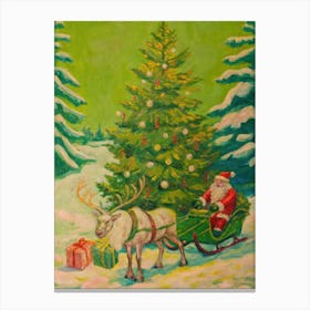 Santa Claus And Reindeer Canvas Print