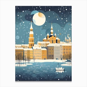 Winter Travel Night Illustration Helsinki Finland 2 Canvas Print