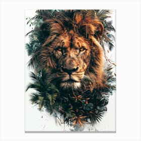Double Exposure Realistic Lion With Jungle 38 Canvas Print