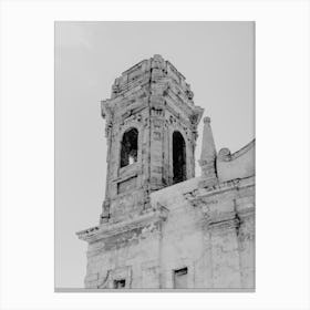 Black and white Church Tower, historic building in Monopoli, Puglia, Italy - architecture and travel photography Canvas Print