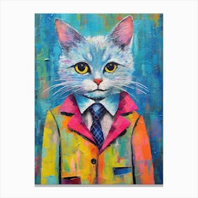 Cat Chic Chronicles; Stylish Oil Brushwork Canvas Print