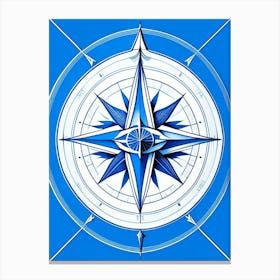 Compass Symbol Blue And White Line Drawing Canvas Print