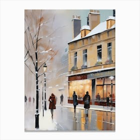 Paris cafes, winter season, Christmas, autumn oil colors, pale colors, pedestrians in the street, winter clothes, falling snow.Christmas decorations.2 2 Canvas Print