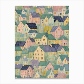 Pastel Houses Pattern Canvas Print