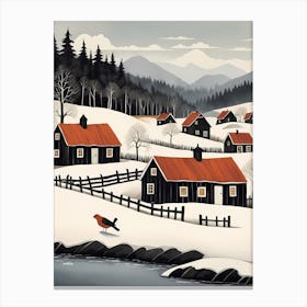 Scandinavian Village Scene Painting (11) Canvas Print