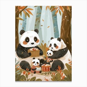 Giant Panda Family Picnicking In The Woods Storybook Illustration 2 Canvas Print