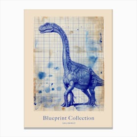 Gallimimus Dinosaur Blue Print Sketch 4 Poster Canvas Print