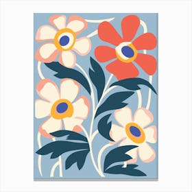 Flowers On A Blue Background 1 Canvas Print