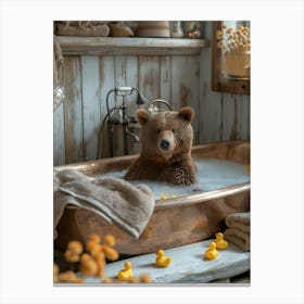 Bear In An Elegant Copper Bathtub Canvas Print