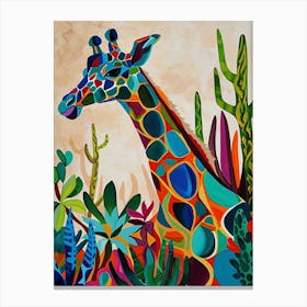 Colourful Giraffe In The Plants 2 Canvas Print